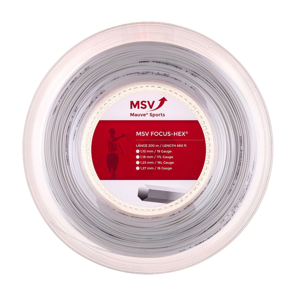 Bobine de cordage de tennis msv focus hex 1 10mm blanc