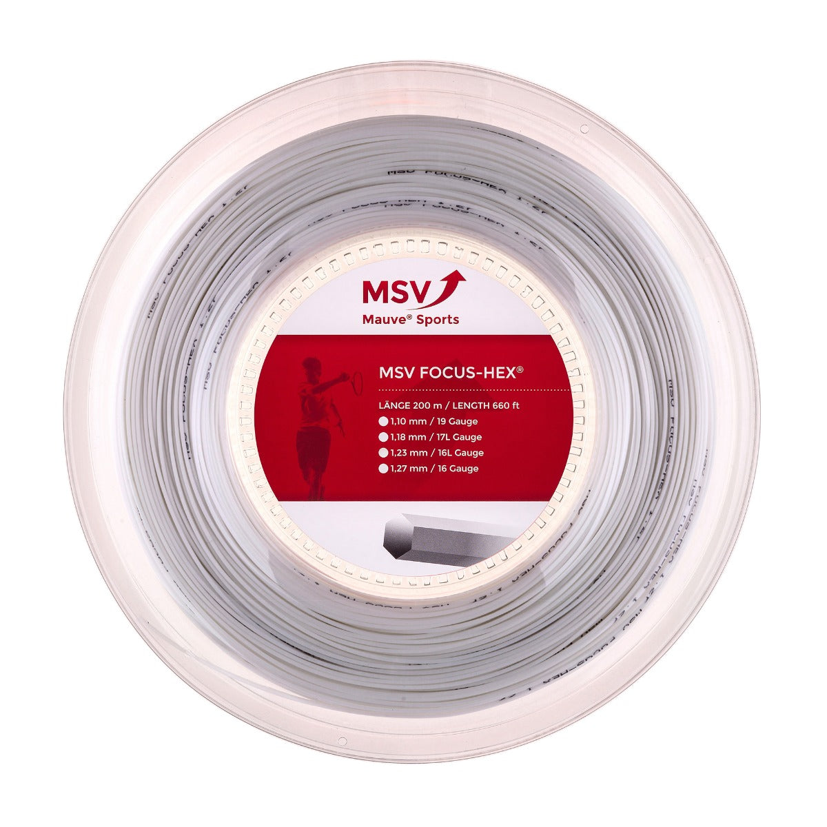 Bobine de cordage de tennis msv focus hex 1 10mm blanc