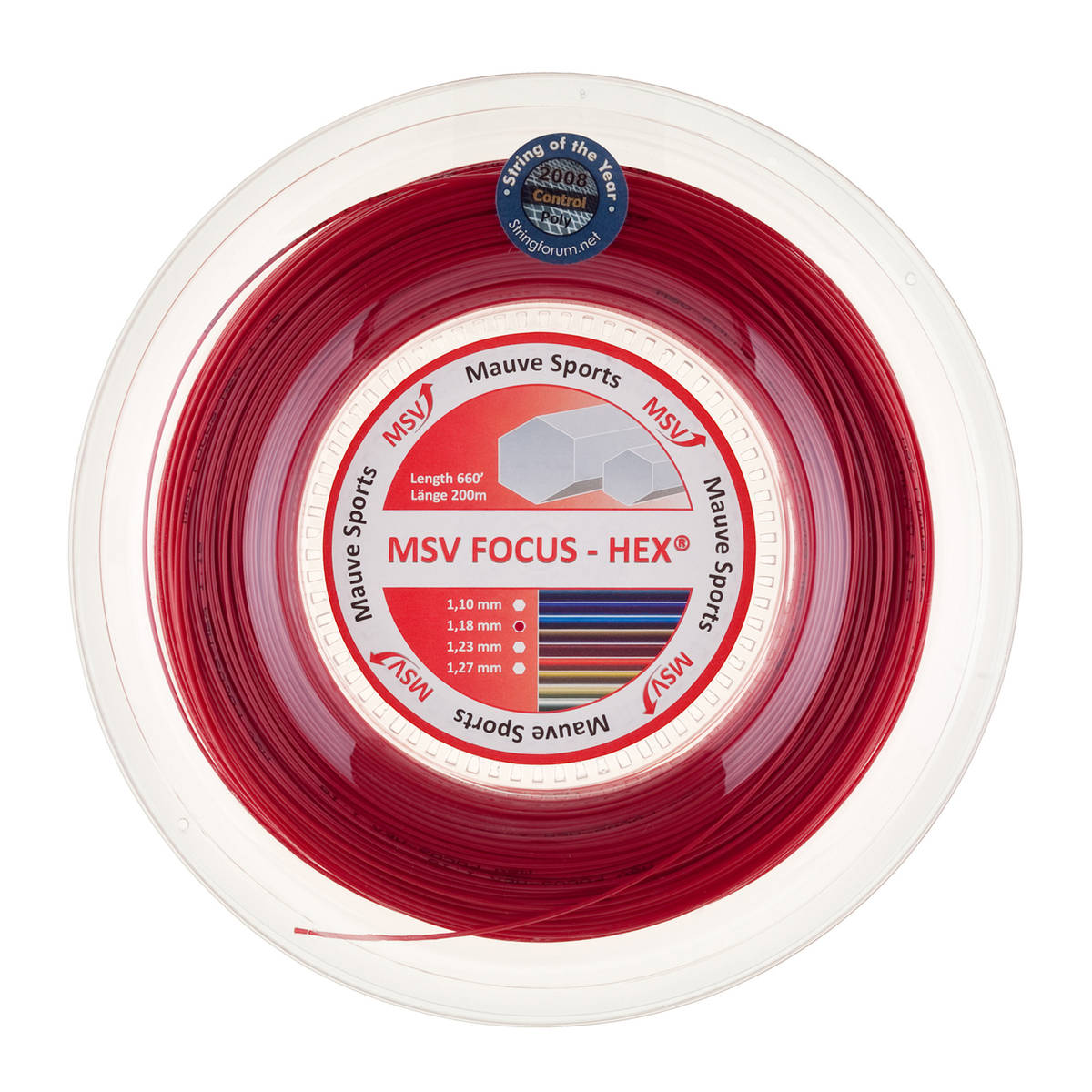 Bobine de cordage de tennis msv focus hex 1 18mm rouge