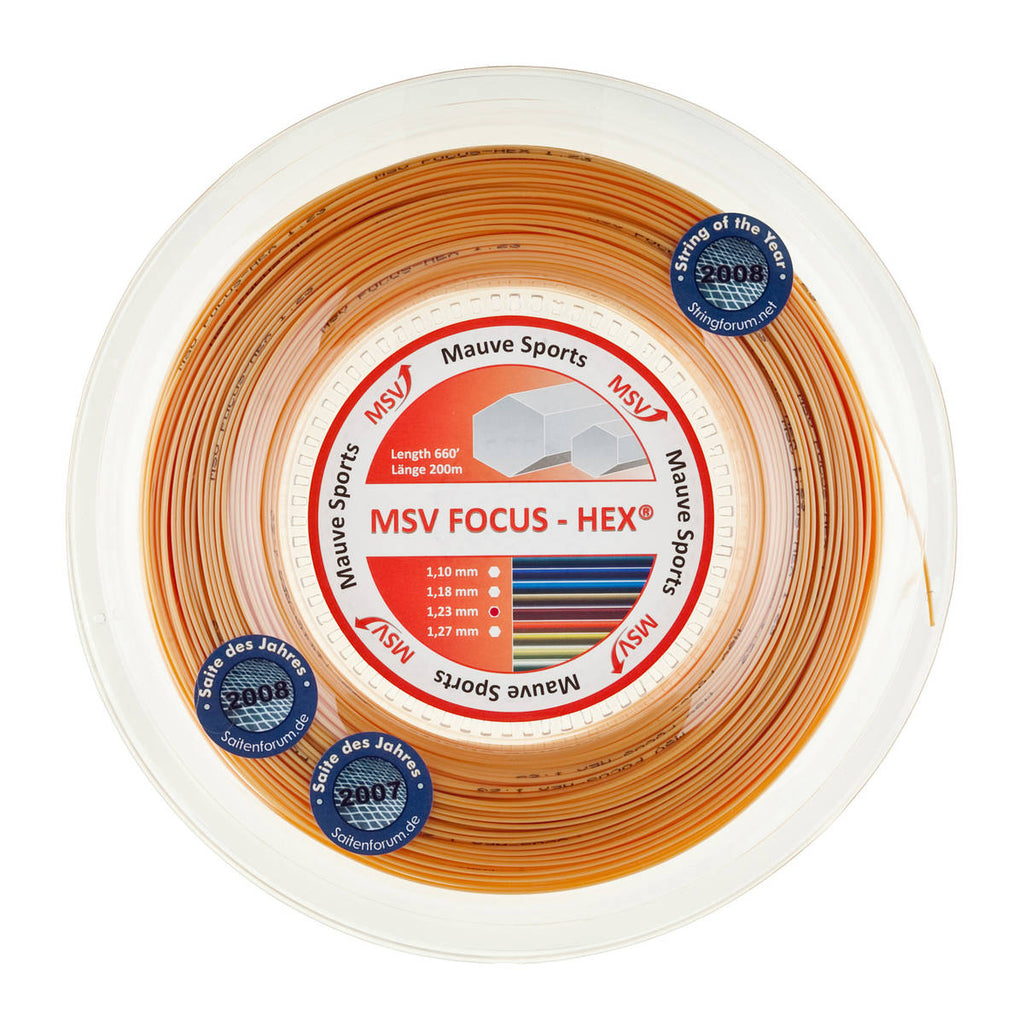 Bobine de cordage de tennis msv focus hex 1 23mm dore