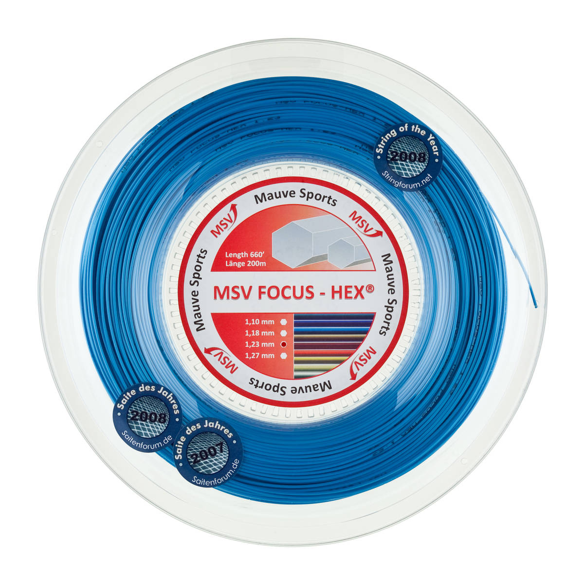 Bobine de cordage de tennis msv focus hex bleu