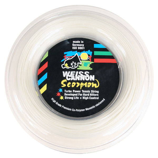 Bobine de cordage de tennis weiss cannon scorpion 1 22mm blanc