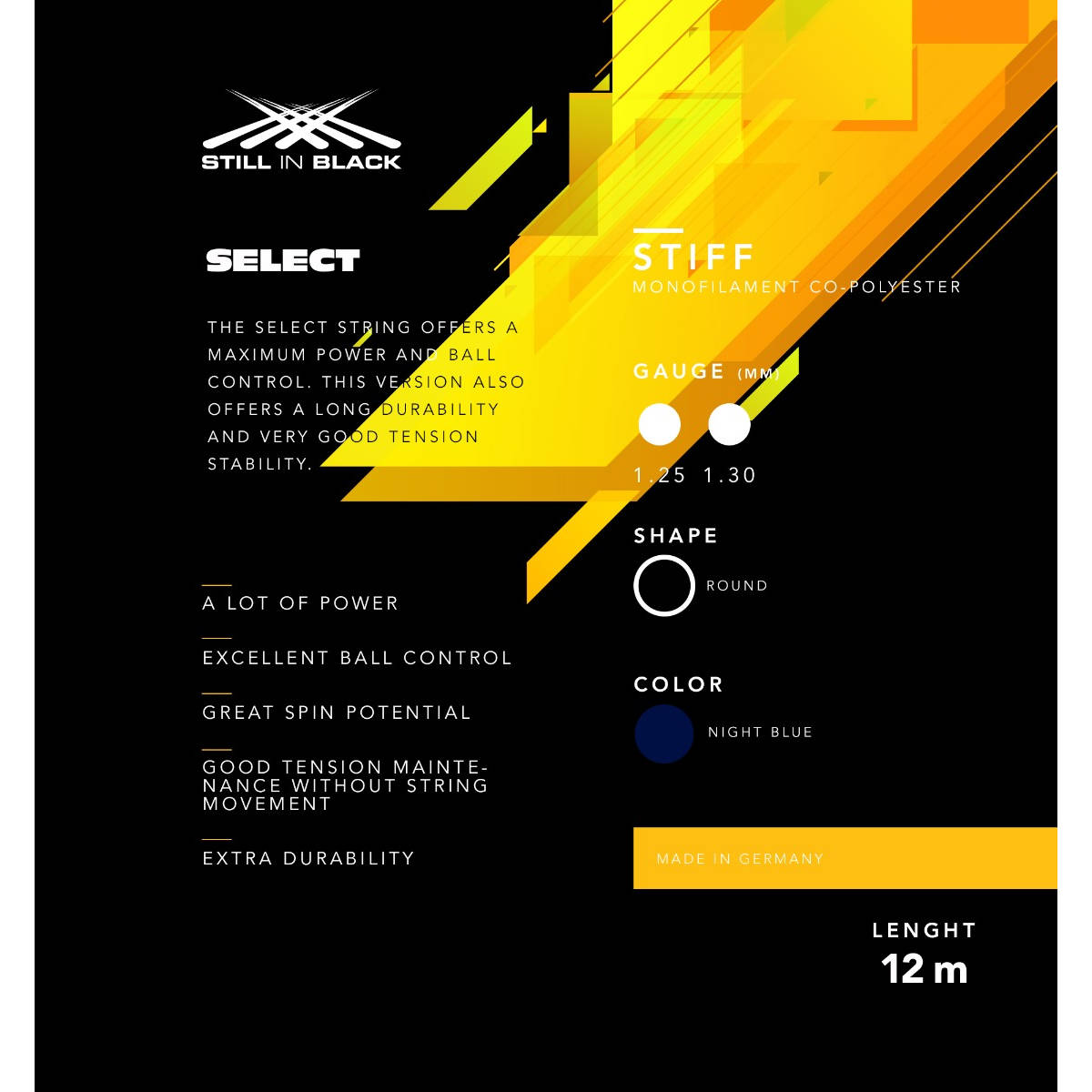Cordage de tennis stillinblack select 1 information