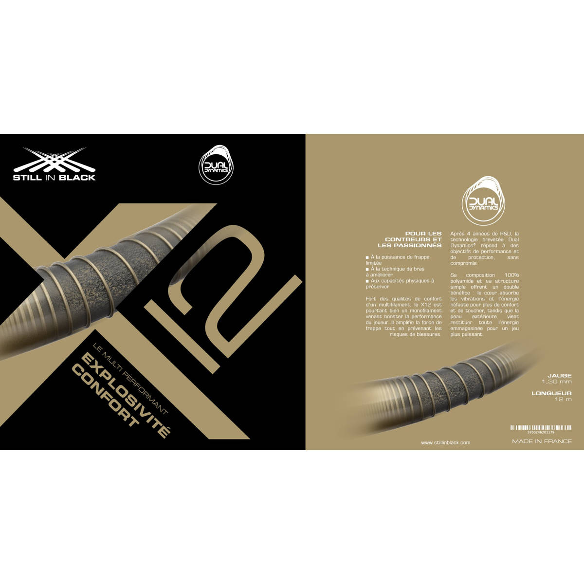 Cordage de tennis stillinblack x12 recto verso